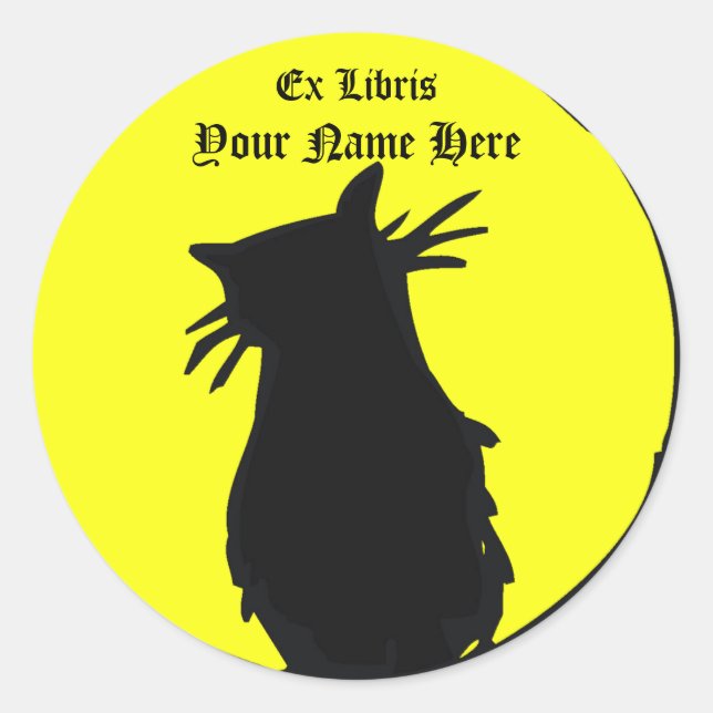 Schwarze Katze im Mondsticker auf dem Buchzeichen Runder Aufkleber (Vorderseite)
