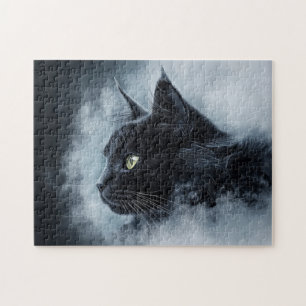 Schwarze Katze im Nebel Puzzle