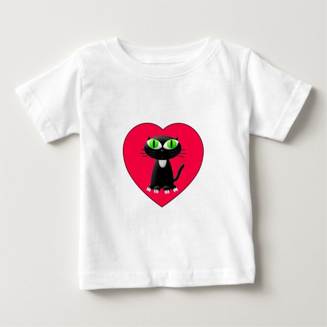 Schwarze Katze im roten Herzen Baby T-shirt (Vorderseite)