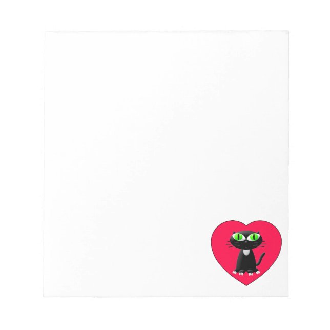 Schwarze Katze im roten Herzen Notizblock (Vorderseite)