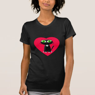 Schwarze Katze im roten Herzen T-Shirt