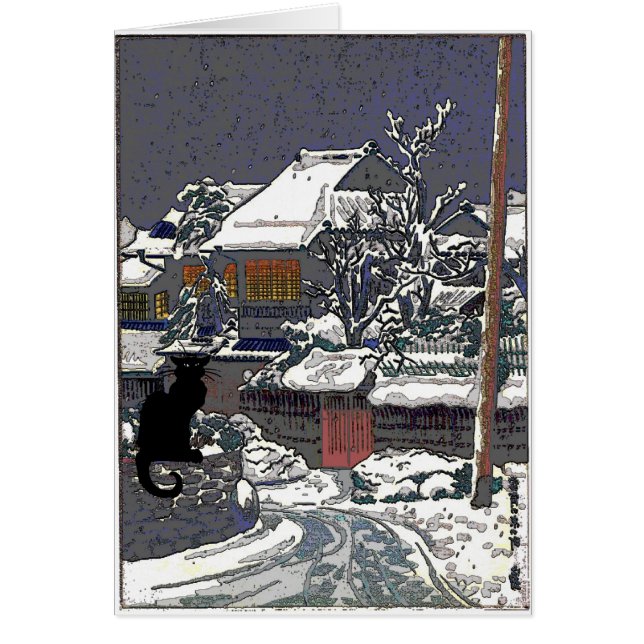 Schwarze Katze im Schnee-Japaner-Druck (Vorne)