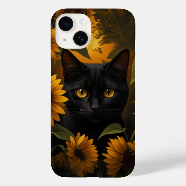 Schwarze Katze im Sonnenblumengarten Ästhetik  Case-Mate iPhone Hülle (Rückseite)