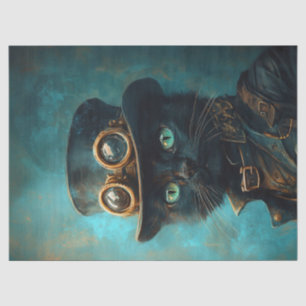 Schwarze Katze im Steampunk-Kostüm Découpage Seidenpapier