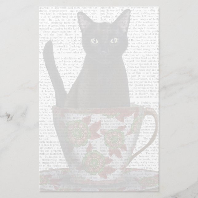 Schwarze Katze im Teacup Briefpapier (Vorderseite)