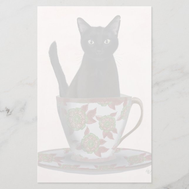 Schwarze Katze im Teacup Briefpapier (Vorderseite)