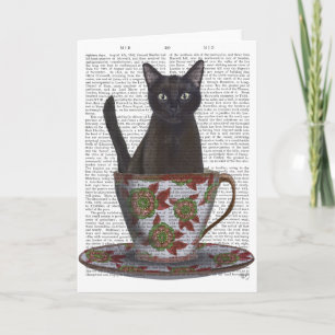 Schwarze Katze im Teacup Karte