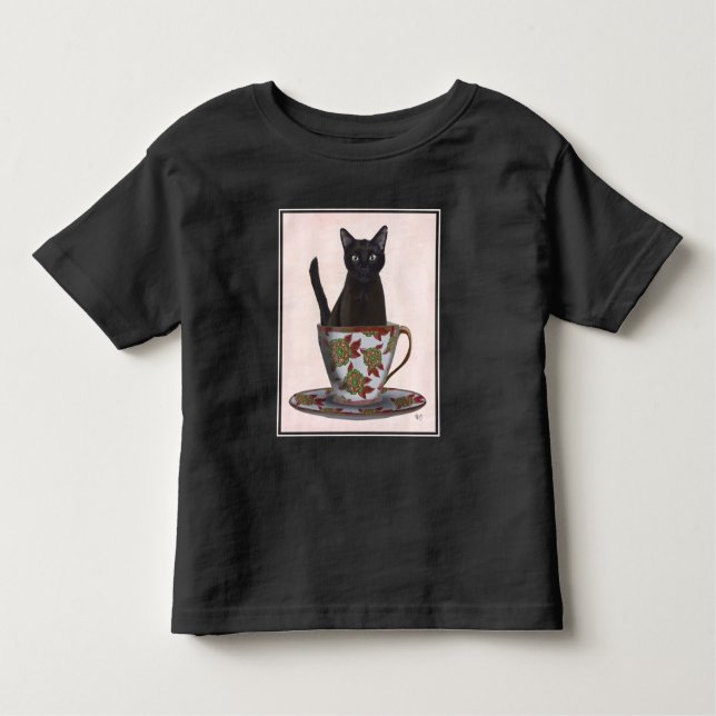 Schwarze Katze im Teacup Kleinkind T-shirt (Vorderseite)