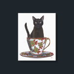 Schwarze Katze im Teacup Leinwanddruck<br><div class="desc">Black Cat in Teacup von FabFunky. Eine Katze sitzt in einem wunderschönen Blumenteacup. | 191544D</div>