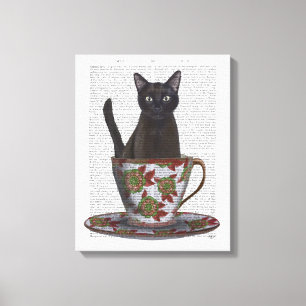 Schwarze Katze im Teacup Leinwanddruck