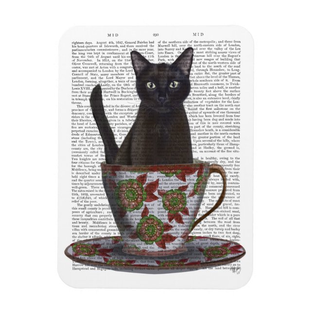 Schwarze Katze im Teacup Magnet (Vertikal)