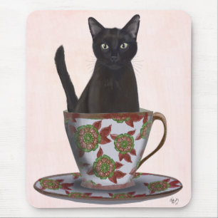 Schwarze Katze im Teacup Mousepad