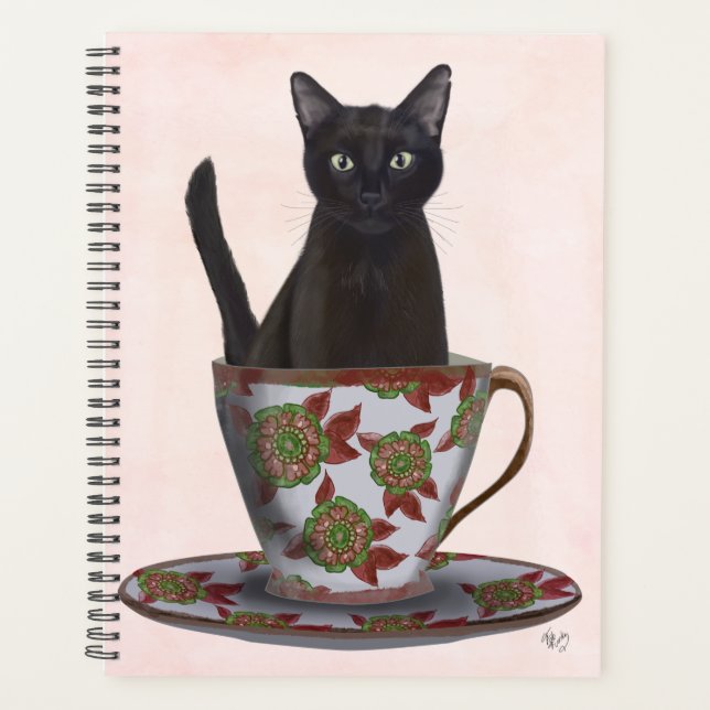 Schwarze Katze im Teacup Planer (Vorderseite)