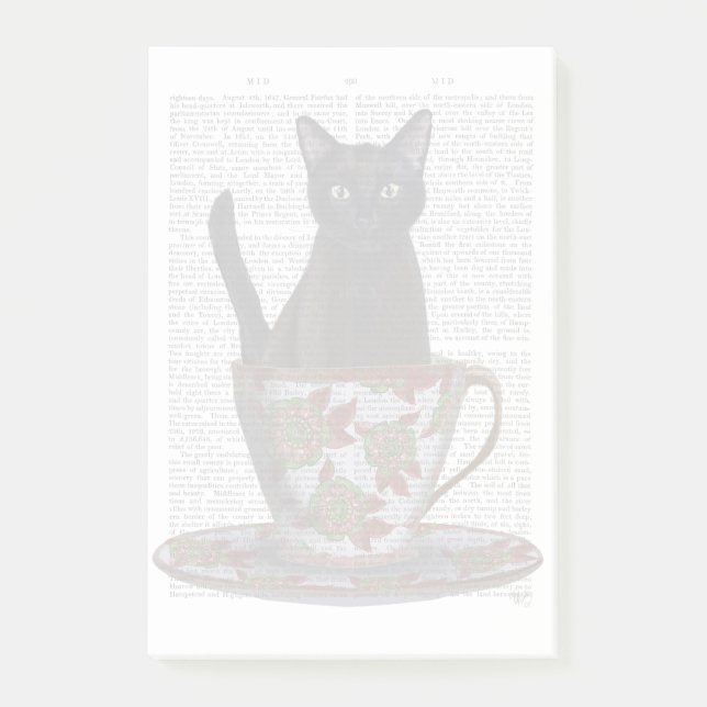 Schwarze Katze im Teacup Post-it Klebezettel (Vorderseite)
