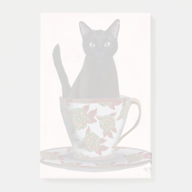 Schwarze Katze im Teacup Post-it Klebezettel (Vorderseite)