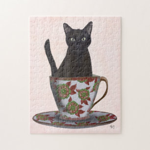 Schwarze Katze im Teacup Puzzle