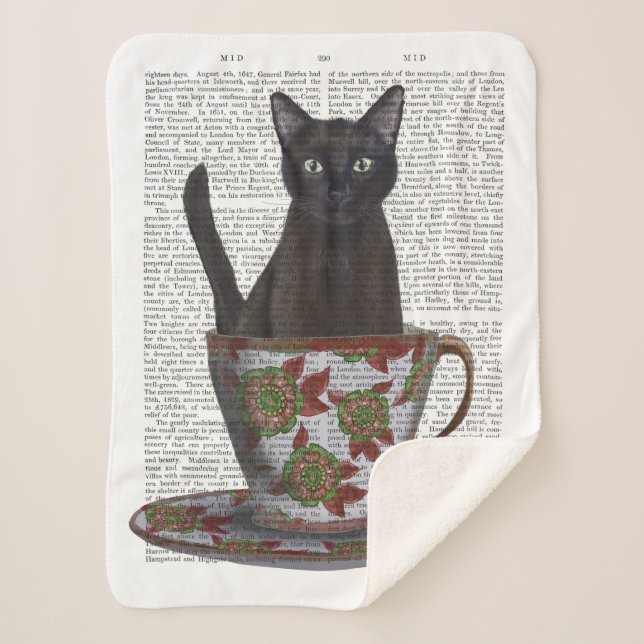 Schwarze Katze im Teacup Sherpadecke (Vorderseite)