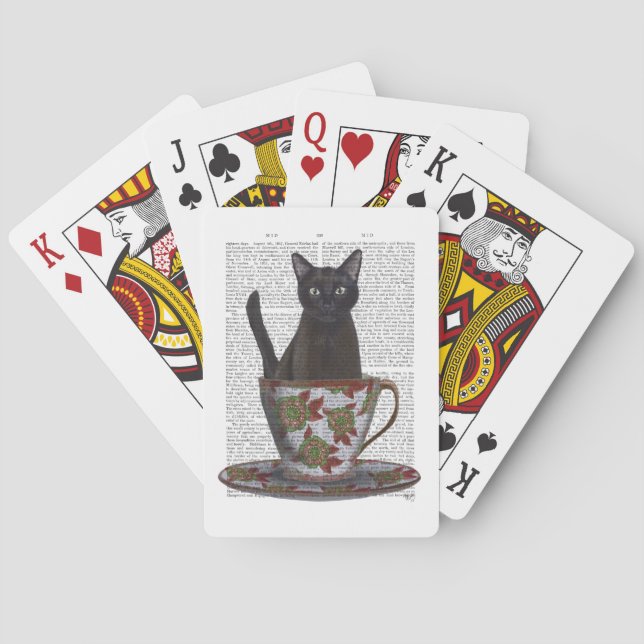 Schwarze Katze im Teacup Spielkarten (Rückseite)