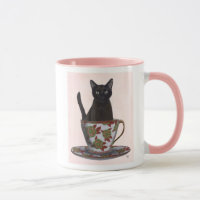 Schwarze Katze im Teacup