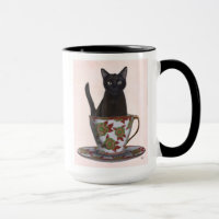 Schwarze Katze im Teacup