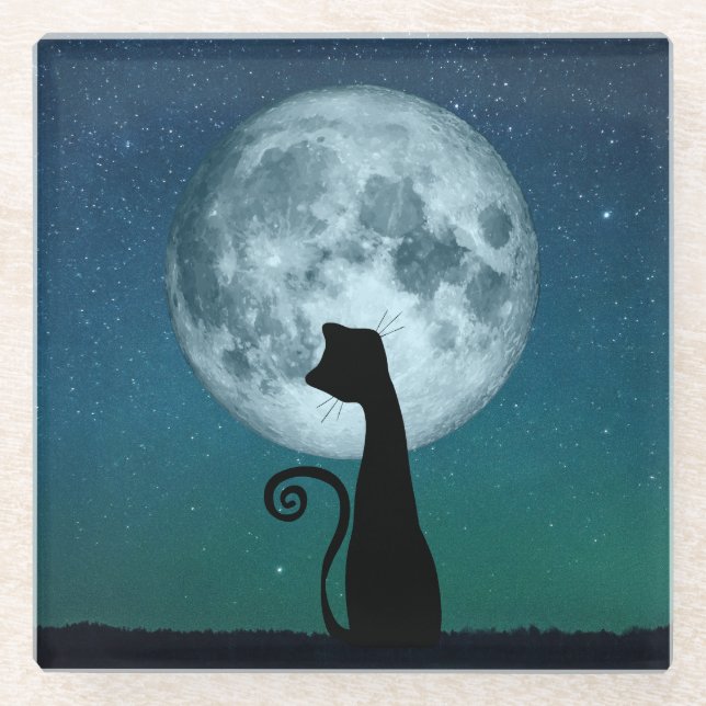 Schwarze Katze im Untersetzer aus Mondlicht (Vorderseite)