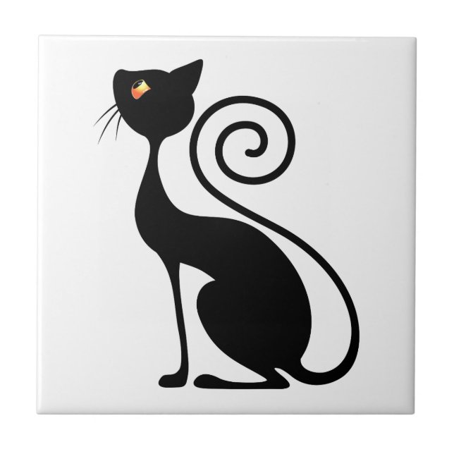 Schwarze Katze im Vintage-Stil Design Fliese (Vorderseite)