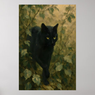 Schwarze Katze im Wald Dark Academia Gothic Tier Poster