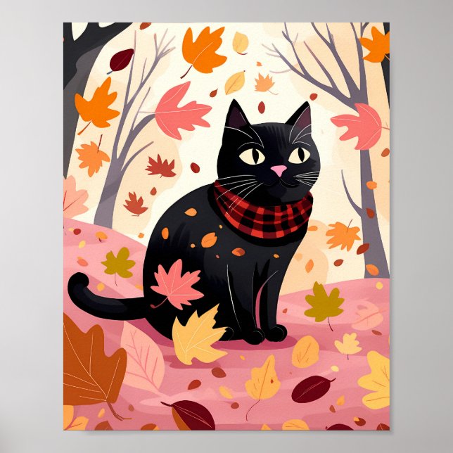 Schwarze Katze im Wald Poster (Vorne)