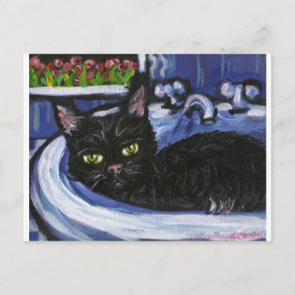 Schwarze Katze im Waschbecken Postkarte