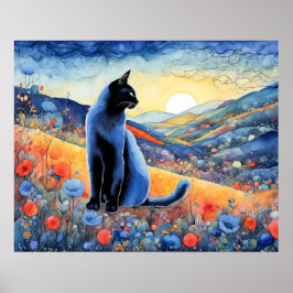 Schwarze Katze im Wasser Poster