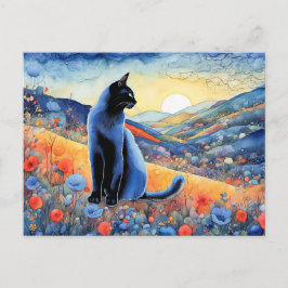 Schwarze Katze im Wasser Postkarte