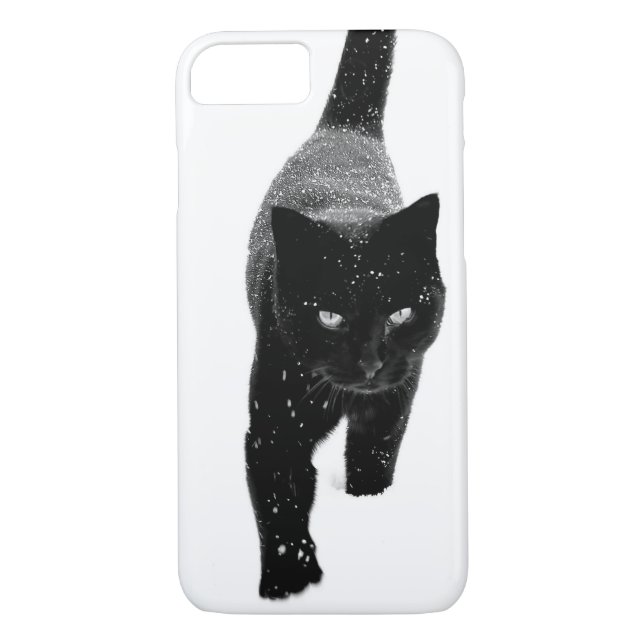 Schwarze Katze im weißen Schnee Case-Mate iPhone Hülle (Rückseite)