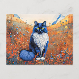 Schwarze Katze in Aquarellen auf dem Mohnfeld Postkarte
