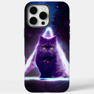 Schwarze Katze in blauem Neondreieck des Hipsters iPhone 16 Pro Max Hülle
