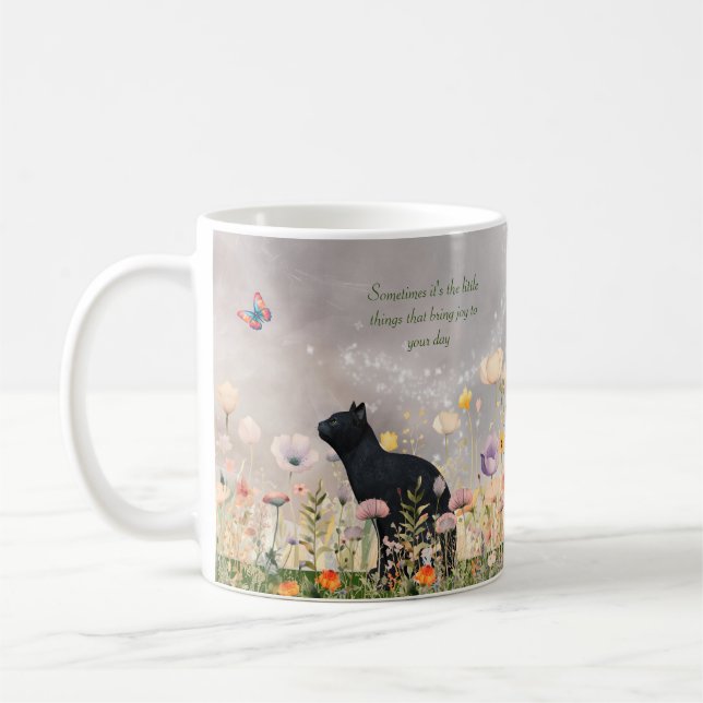 Schwarze Katze in Blume Kaffeetasse (Links)