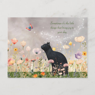 Schwarze Katze in Blume Postkarte