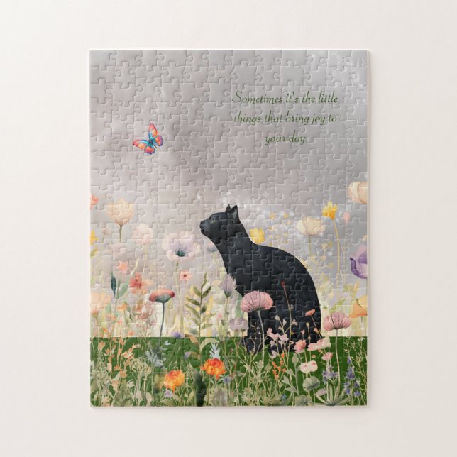 Schwarze Katze in Blume Puzzle (Vertikal)