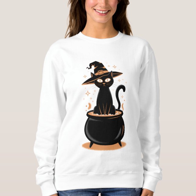 Schwarze Katze in Cauldron - Halloween-Magie Sweatshirt (Vorderseite)