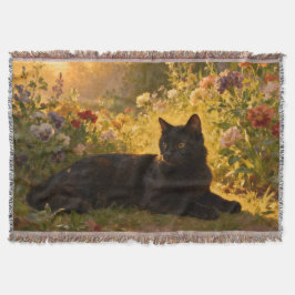 Schwarze Katze in den Blumen I Decke