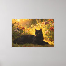 Schwarze Katze in den Blumen I