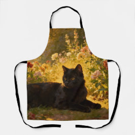 Schwarze Katze in den Blumen I Schürze
