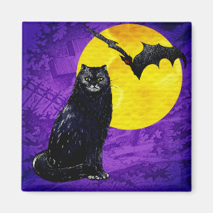 Schwarze Katze in der Halloween-Nacht Magnet