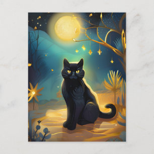 Schwarze Katze in der Nachtpostkarte Postkarte