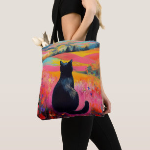 Schwarze Katze in der schönen Natur