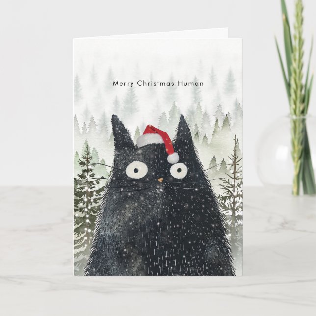 Schwarze Katze in der Weihnachtsmannmütze lustige  Karte (Vorderseite)