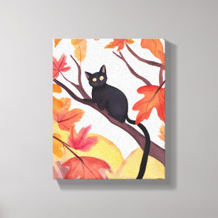Schwarze Katze in einem Baum   Herbst Herbst spook Leinwanddruck