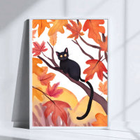 Schwarze Katze in einem Baum | Herbst Herbst spook