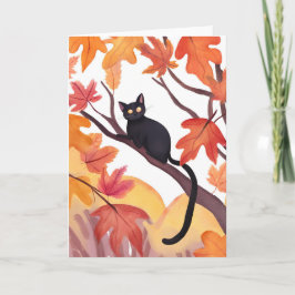 Schwarze Katze in einem Baum | Herbstspöttin Niedl Karte