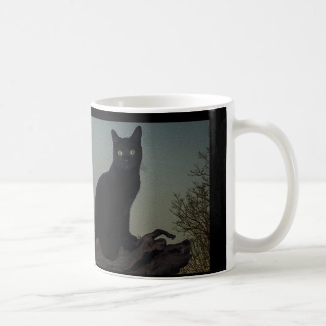 Schwarze Katze in einem Baum vor Vollmond Kaffeetasse (Rechts)