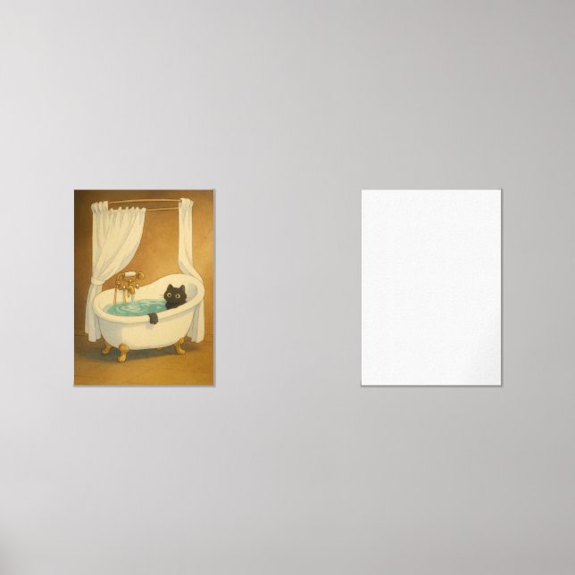 Schwarze Katze in einem Clawfoot Bathtub Art Print Bilderwand Sets (Vorderseite)